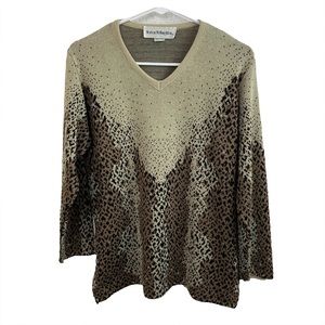 Vintage Norton McNaughton V-Neck Cheetah Print  Hudson Sweater Size M
